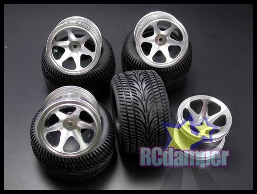 ALUMINUM FRONT & REAR RIMS w/STREET TIRES FOR TEAM LOSI 1/18 RC18
